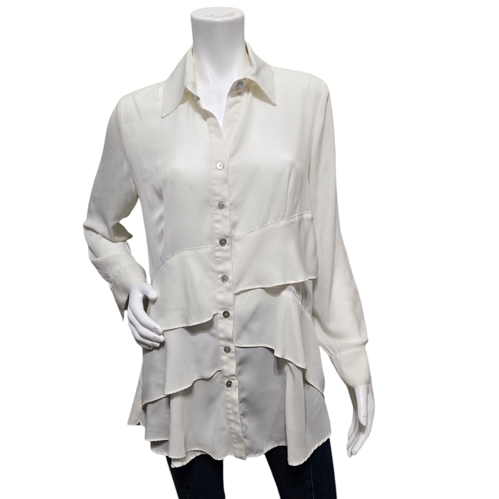 Finley Ivory Tiered Career Wear Blouse Size M